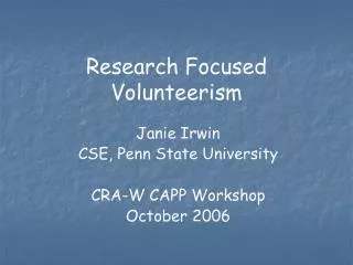Research Focused Volunteerism