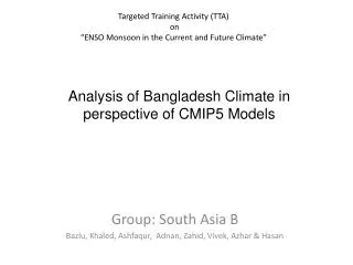 Targeted Training Activity (TTA) on “ENSO Monsoon in the Current and Future Climate”