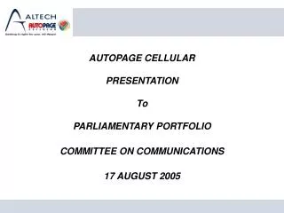 AUTOPAGE CELLULAR PRESENTATION To