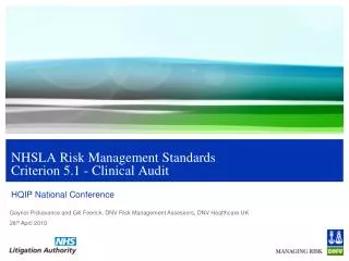 NHSLA Risk Management Standards Criterion 5.1 - Clinical Audit