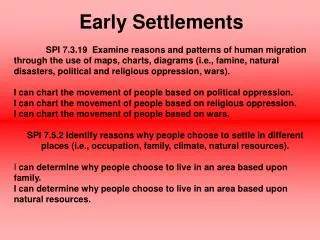 Early Settlements