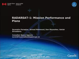 RADARSAT-1: Mission Performance and Plans