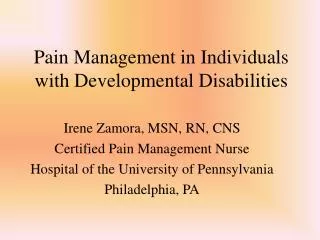 Pain Management in Individuals with Developmental Disabilities