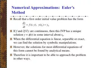 Numerical Approximations: Euler’s Method