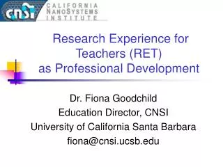 Research Experience for Teachers (RET) as Professional Development