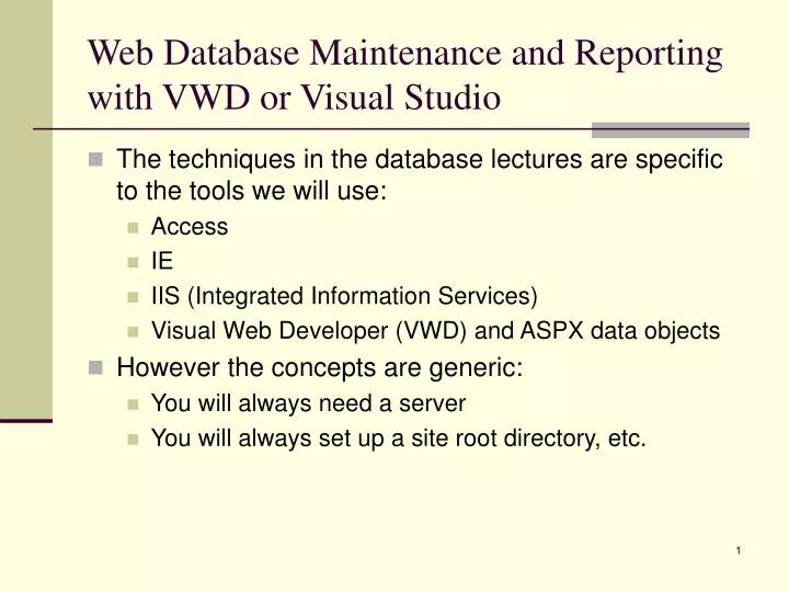web database maintenance and reporting with vwd or visual studio