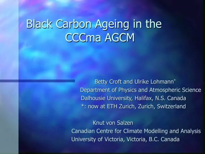 black carbon ageing in the cccma agcm