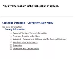 “Faculty Information” is the first section of screens.