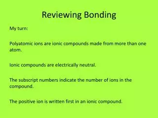 Reviewing Bonding