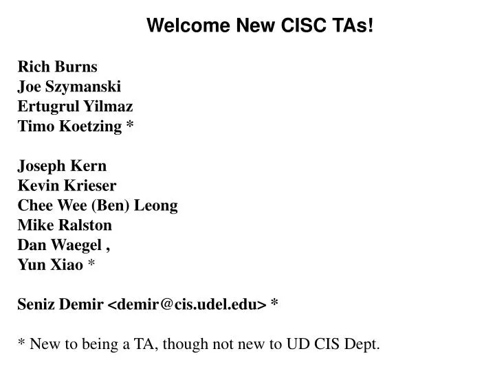 welcome new cisc tas