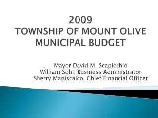 2009 TOWNSHIP OF MOUNT OLIVE MUNICIPAL BUDGET