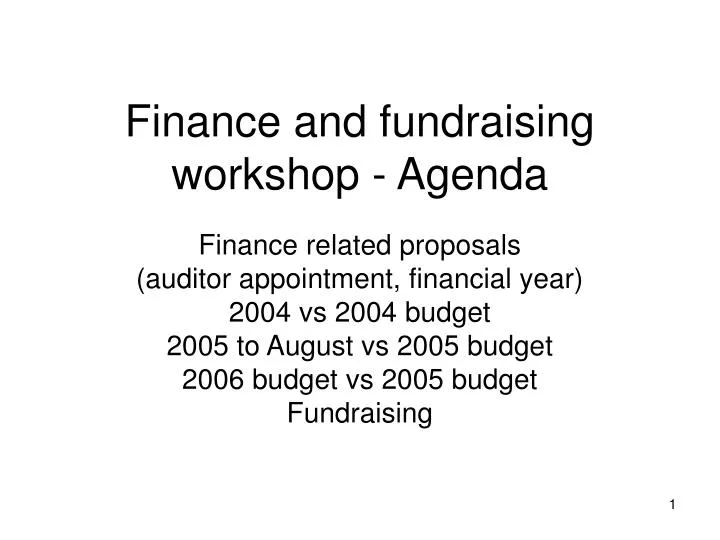 finance and fundraising workshop agenda