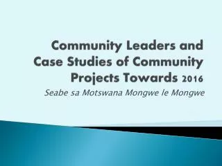 Community Leaders and Case Studies of Community Projects Towards 2016