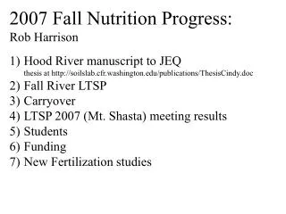 2007 Fall Nutrition Progress: Rob Harrison
