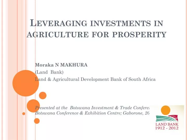 leveraging investments in agriculture for prosperity