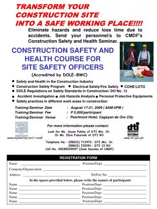 CONSTRUCTION SAFETY AND HEALTH COURSE FOR SITE SAFETY OFFICERS