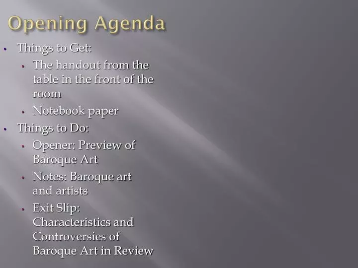 opening agenda