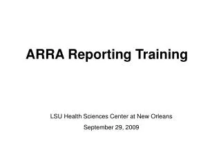 ARRA Reporting Training