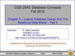 CGS 2545: Database Concepts Fall 2010