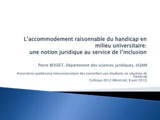 Pierre BOSSET, DÃ©partement des sciences juridiques, UQAM