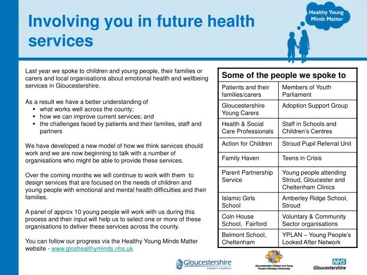 involving you in future health services
