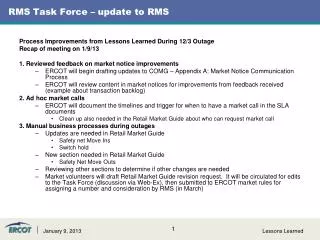 RMS Task Force – update to RMS