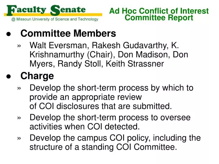 ad hoc conflict of interest committee report