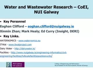 Water and Wastewater Research – CoEI, NUI Galway