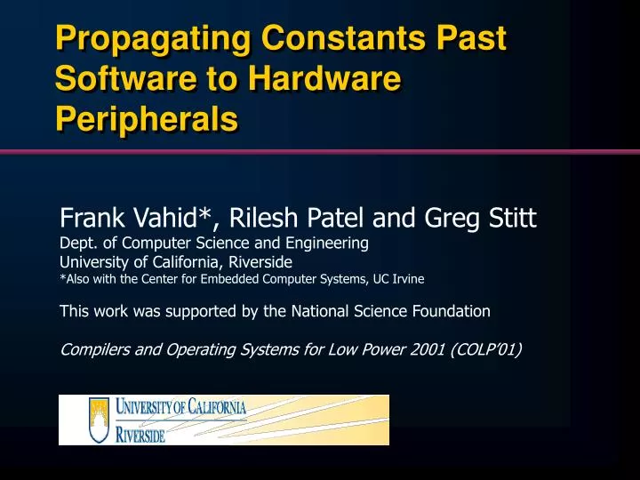 propagating constants past software to hardware peripherals