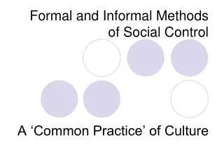 Formal and Informal Methods of Social Control A ‘Common Practice’ of Culture