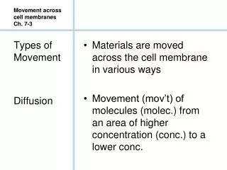 Movement across cell membranes Ch. 7-3