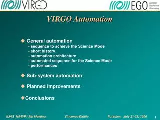 VIRGO Automation General automation - sequence to achieve the Science Mode - short history