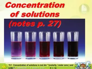 Concentration of solutions (notes p. 27)