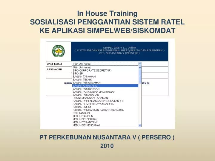 in house training sosialisasi penggantian sistem ratel ke aplikasi simpelweb siskomdat
