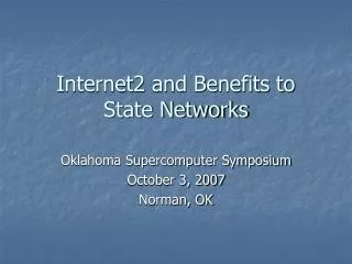 Internet2 and Benefits to State Networks