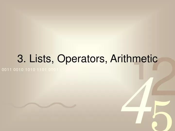 3 lists operators arithmetic