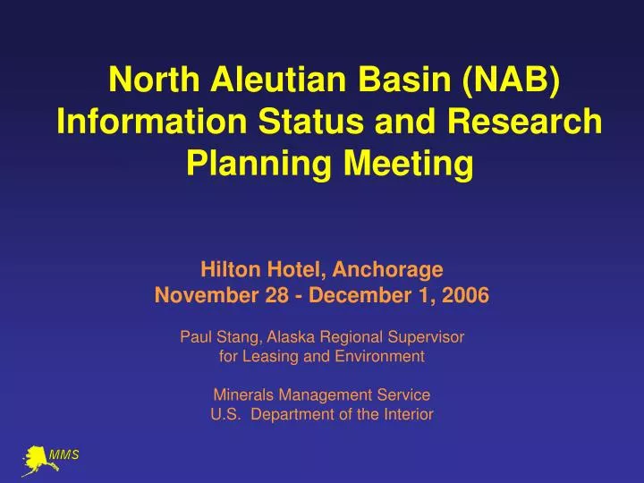 north aleutian basin nab information status and research planning meeting