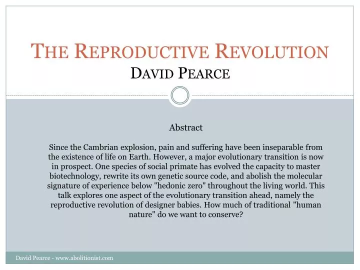the reproductive revolution david pearce