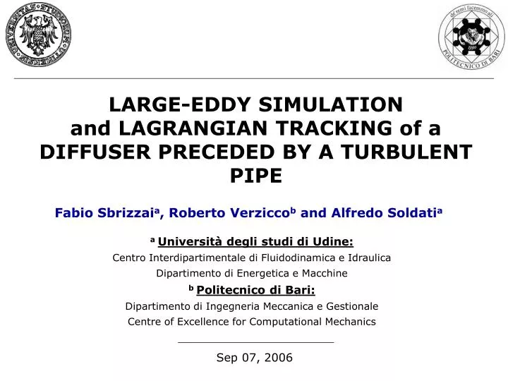 large eddy simulation and lagrangian tracking of a diffuser preceded by a turbulent pipe