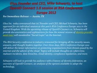 gluu founder and ceo mike schwartz to host openid connect 1 0 session at rsa conference europe 2012