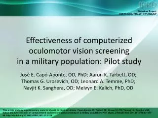 Effectiveness of computerized oculomotor vision screening in a military population: Pilot study