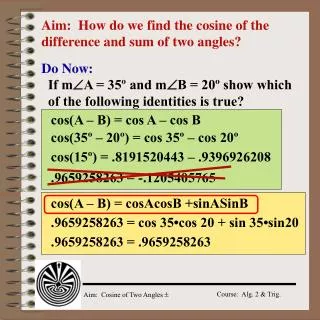 Aim: How do we find the cosine of the difference and sum of two angles?