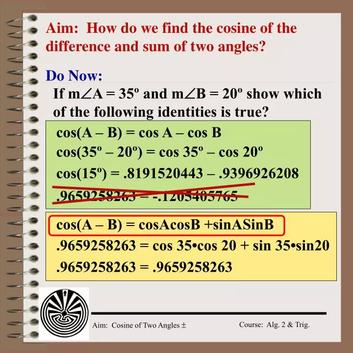 aim how do we find the cosine of the difference and sum of two angles