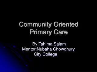 Community Oriented Primary Care