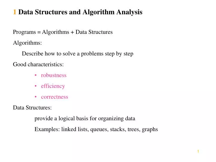 1 data structures and algorithm analysis