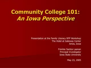Community College 101: An Iowa Perspective