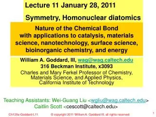 Lecture 11 January 28, 2011 Symmetry, Homonuclear diatomics