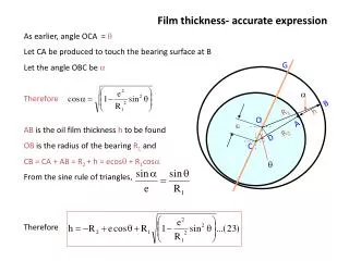 As earlier, angle OCA = q Let CA be produced to touch the bearing surface at B