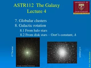 7. Globular clusters 8. Galactic rotation 8.1 From halo stars