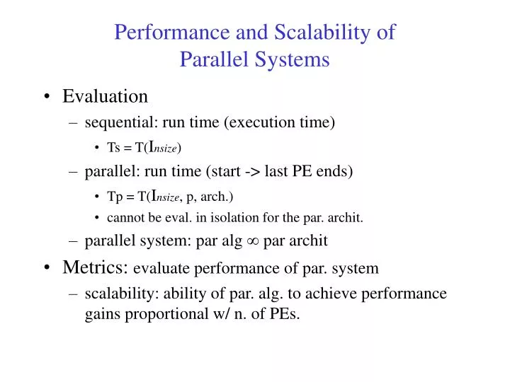 performance and scalability of parallel systems